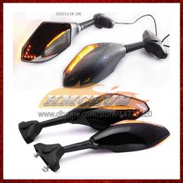 2 X Motorcycle LED Turn Lights Side Mirrors For KAWASAKI NINJA ZZR 1100 ZZR-1100 1993 1996 1997 1998 1999 2000 2001 Carbon Turn Signal Indicators Rearview Mirror 6 Colour