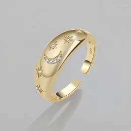 Wedding Rings 18K Pure Imitation Gold European And American Boutique Zircon Star Moon Fashion Ring Luxury Open High-End Women's Jewelry