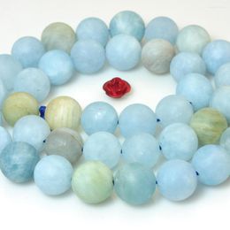 Beads ICNWAY Natural 8mm 10mm Aquamarine Gemstone Frosted Round Loose DIY Bracelet Necklace Earrings Making Jewellery 15inch