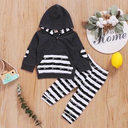 Clothing Sets Autumn Born Toddler Baby Boy Clothes Long Sleeve Striped Pullover Hooded Tops Trousers Pants 2PCS Outfit Set