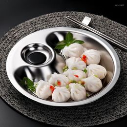 Plates MOM'S HAND Stainless Steel Round Dumpling Dish Plate Dumplings Sushi Serving Tray Oblong Salad Bread Dishes