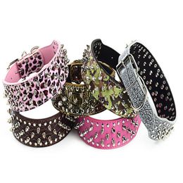 Dog Collars Spiked Studded Solid Pu Leather Pitbull Boxer Mastiff Breeds Pet Round Toe Nail Collar 5pcs/lot & Leashes