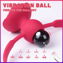 Beauty Items Silicone Rose Ball Gag Bondage Vibrating Egg Mouth Oral Remote Control Women sexy Toys For Couples Adult BDSM Slave Game Prop