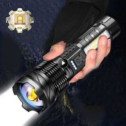 Flashlights Torches LED High Power Laser Zoom Tactical Flashlight USB Rechargeable Portable Flash Torch Camping Fishing Strong Light Outdoor Lights 0109