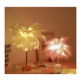 Novelty Items Feather Table Lamp De Chevet Usb/Aa Battery Power Diy Creative Fairy Light Wedding Home Bedroom Decor Night Lighting 2 Dhmel
