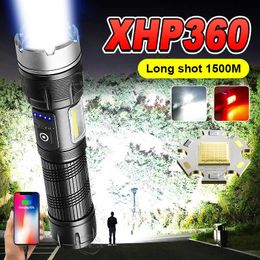 Flashlights Torches XHP360 Powerful Flashlight 5000000LM Camping Torch Light Waterproof Tactical Flashlight Rechargeable Lamp Fish Work Power Bank 0109