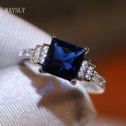 Wedding Rings Classic Dazzling Sapphire Blue CZ Stone Geometric Silver Plated Ring Engagement Jewelry