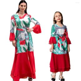 Ethnic Clothing Dubai Printed Muslim Mother Daughter Family Matching Long Dress Arabic Abaya Islamic Ramadan Middle East Maxi Robe Gown
