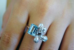 Cluster Rings SX Jewellery Solid 18K White Gold Nature 1.5ct Blue Aquamarine Gemstones For Women Fine Jewelry Presents