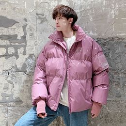 Men's Jackets Winter Men Parkas Thicken Warm Coat Stand Collar Oversize Bright Leather Fabric Korean Style Padded 230107