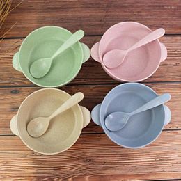 Bowls 1pcs Eco-Friendly Wheat Straw With Spoon Reusable Baby Children's Dishes Kitchenware Bowl Home Kitchen Dinnerware Products