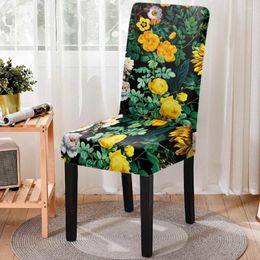 Chair Covers Flower Group Printed Spandex Anti-dirty Elastic Seat Cover Removable High Back Dining Washable Kitchen Stools