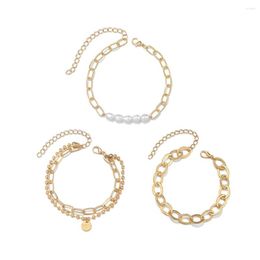 Link Bracelets Simple Streetwear Elegant Pearl Beads Bracelet Set For Womens Goth Gold Color Chain On The Hand Jewelry 2023 Kpop