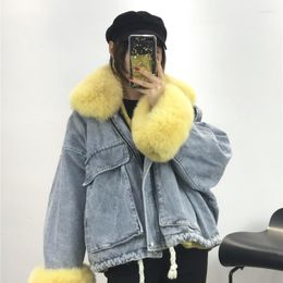 Women's Fur High Fashion Winter Denim Jacket Women Natural Rex Iiner Parka Collar Coat