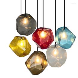 Pendant Lamps Simple Stone Glass Lights Colorful Indoor LED Lamp The Restaurant Dining Room Bar Cafe Shop Lighting Fixture AC110-265