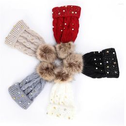 Berets Women Ladies Ski Hat Windproof Fur Thick Beanies Caps Knitted Winter Cap Pompoms