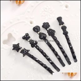 Hair Clips Barrettes Good Aaddadd Black Crystal Hairpin Bow Ornaments Clip Folder Banghua Hand Side Water Drill Card Fj191 Mix Ord Ot5Hj