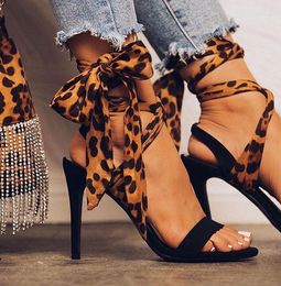 Dress Shoes Summer Fashion Leopard Grain Party Sexy Open-toed Thin Heels Sandals Elegant Buckle Strap Lady Pumps Size 35-41