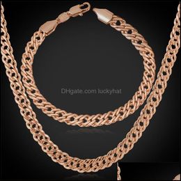 Bracelet Necklace 1832 Men Gold Chain 18K Real Plated Wheat Hip Hop Jewelry Set 2257 Q2 Drop Delivery Sets Ote2Q