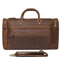 Duffel Bags Men's Crazy Horse Leather Travel Bag Cowhide Big Durable Weekend HandmadeGenuine Luggage