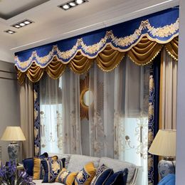 Curtain Customised French European Modern Villa Blue Colour Blocking Curtains For Living Room Bedroom Chenille Blackout Luxury Screens