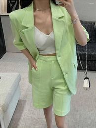 Women's Tracksuits HziriP Summer Two Pieces Sets Casual Women Short Sleeve Loose Blazers 2023 Wide Leg Office Lady Chic Elegant Shorts Solid