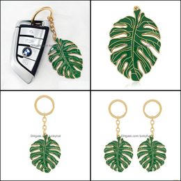 Key Rings Custom Keychains Diy Alloy Hollowout Turtle Back Chain Pendant Green Fresh Drip Oil Leaf Bag Accessories Drop Delivery Jewe Otj7N