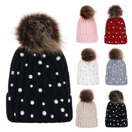 Hats Winter Kids Knitted Hat Whit Pearl Beanie For Baby Infant Girls Boys Warm Pure Color Thickened Ball Born Pography Autumn