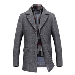 Men's Wool Blends Mens Smart Casual en Coat Turn Down Collar Jacket Outerwear Thicken Warm Men Trench Business Coats Man 230107