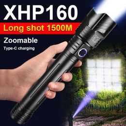 Flashlights Torches High Power Led Flashlights 200000 Lumens XHP160 Torch 18650 Recharge Camping Flashlight Self Defense Light Tactical Flash Light 0109