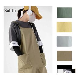 Aprons Solid Colour Master Work Chef Cook Kitchen Apron Hairdresser Canvas Sleeveless Bib Uniform Waterproof With Pockets 211026 Drop Dhnxs