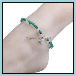 Anklets Customizable Irregar Beaded Rubble Green Crystal Turquoise Shell Anklet Womens Jewellery Drop Delivery Otg49