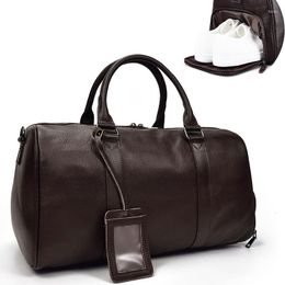 Duffel Bags Big Capacity Genuine Leather Travel Men Women Soft Black Cowhide Casual Cow Shoulder Bag Business