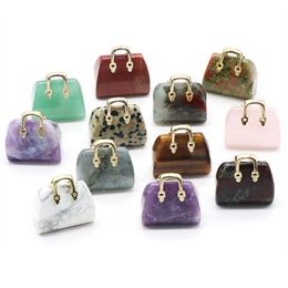 Natural Stone Mini Bag Charms Ornament Healing Crystal Reiki Gemstone Pendant Crafts Home Decoration Gift