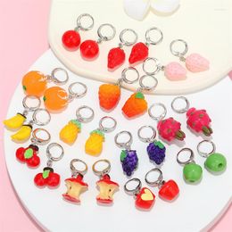 Hoop Earrings 1 Pair Of Creative Fashion Korean Cartoon Acrylic Apple Strawberry Dragon Fruit Cherry Stereo Dangle Jewellery