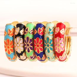 Hoop Earrings Gold Filled Enamel Flower Daisy Chunky Round Circle Female Color Copper Ear Buckle Huggies Jewelry For Women