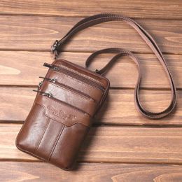 Waist Bags Genuine Leather Men's Belt Men Fanny Pack Travel Shoulder Crossbody Male Messenger Bag Cell Phone Pouch