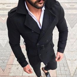 Men's Wool Blends Jacket Spring Trench Coat Classic Double Breasted s Long s Clothing s British Style Overcoat 230107