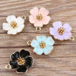 Pendant Necklaces 100PCS 20 24MM Gold Tone Plated 3D Alloy Enamel Flower Charms DIY Ornament Accessories Oil Drop Floral Necklace Pendants