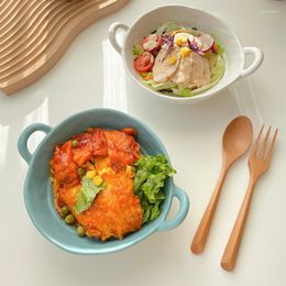 Bowls LadyCC Japanese Retro Household Irregular Ceramic Double Ear Bowl Soup Noodles Large Matte Solid Colour Restaurant Tableware