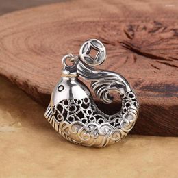 Pendant Necklaces Pure S999 Sterling Silver Men Women Gift Hollow Filigree Carp Fish 15g