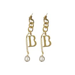 New Letter Pearl Ear Studs Thick Chain Exaggerated Hip Hop Cool Classic High-Grade Earrings