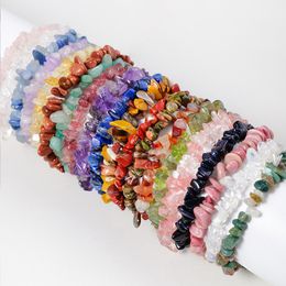 Lots Natural Gem Stone Strand Bracelet Irregular Crystal Stretch Chip Beads Nuggets Bracelets Bangles Quartz Wristband for Women