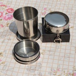 Cups Saucers Stainless Steel Tea Cup 1PC 60ml 140ml 240ml Portable Outdoor Travel Camping Folding Collapsible With Key Chain