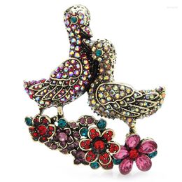 Brooches Wuli&baby Shining Rhinestone Mandarin Duck For Women Blue Pink Flower Ducks Animal Party Office Brooch Pin Gifts