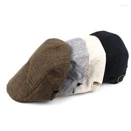 Berets Men Women Plaid Flat Cap Cotton Linen Classic Duckbill Gatsby Ivy Irish Sboy Driving Hat Fashion Autumn 2023