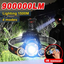 Flashlights Torches 900000LM Powerful Led Headlamp 30W Rechargeable Headlights Head Torch Waterproof Head Flashlight Zoom Fishing Camping Head Lamp 0109