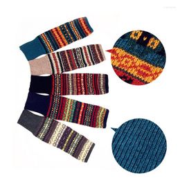 Women Socks Boho Knee High Over- Or Under-Boots Striped Wool And Acrylic Knitted Thermal Sleeves Leggings For Winter Autumn