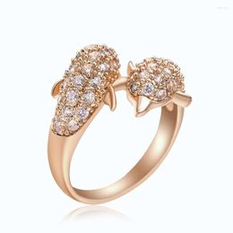 Wedding Rings Double Dolphin Ring Happy Women In Love Gold/Rose Gold Colour Fashion Opening Female Accessories Whole