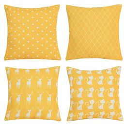 Pillow 45x45cm Yellow Color Geometric Printed Sofa Cover Home Living Room Decor Throw Pillowcase